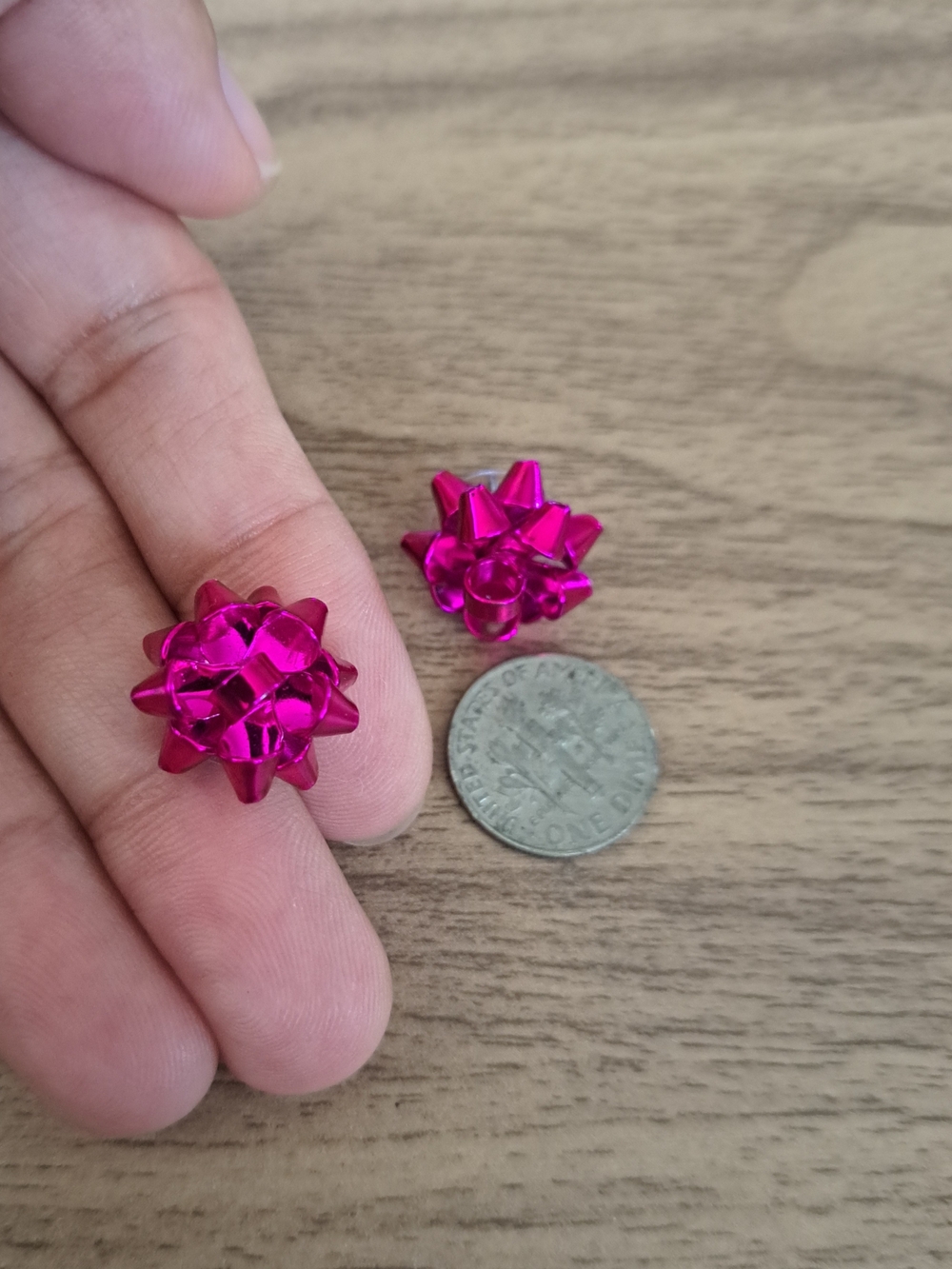 Mini Metallic Pink Gift Bow Earrings - Women Accessories